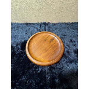 Vintage Winsome Wood Round Wooden Plate Trinket Dish